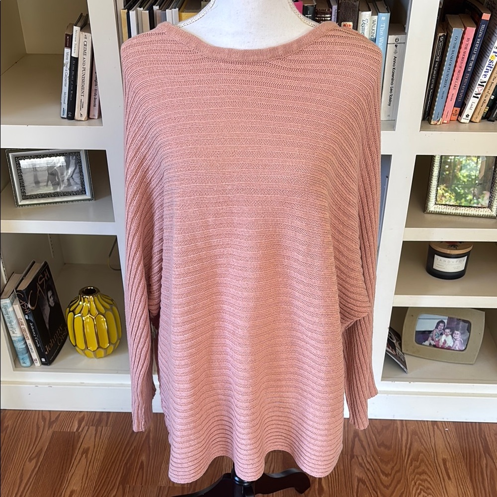 Free People FP Beach Pink Ribbed Oversized Slouchy Boho Sweater Medium Comfy